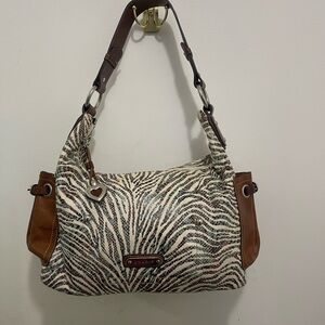 Sharif Animal Print Shoulder Bag with Brown Details